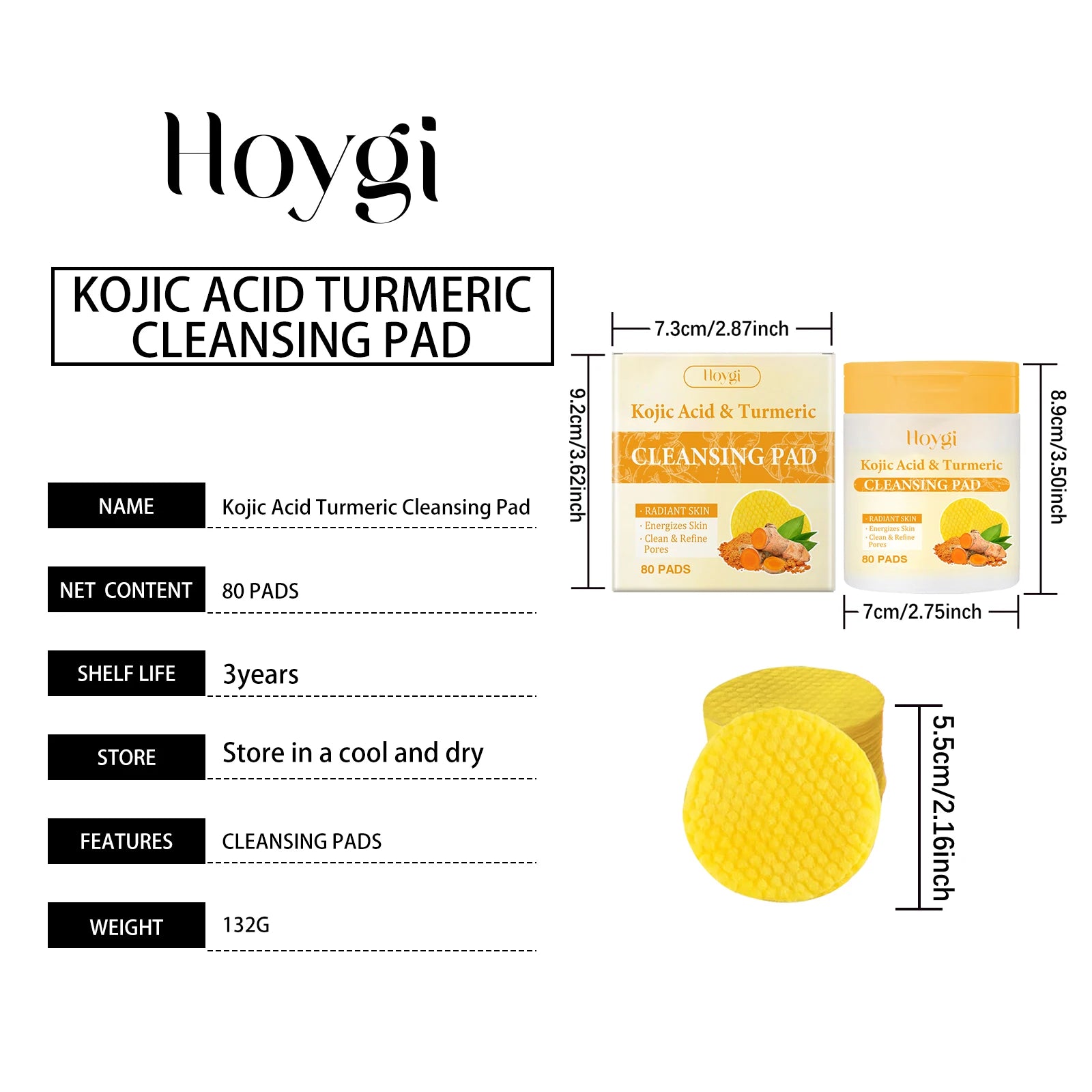 Turmeric Kojic Acid Cleansing Pad Gently Exfoliates Removal Deeply Cleanses Skin Whitens And Lightens Spots Maintains FacialCare