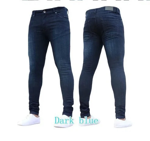 European and American New Style Tight and Personalized Popular Jeans 2024 Fashion Men's Elastic Solid Color Slim-fit Pants