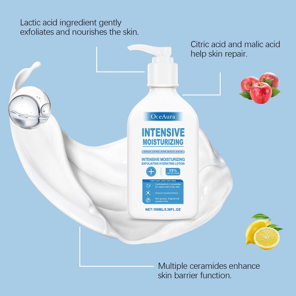 OceAura Intensive Healing Body Lotion for Dry Skin - Exfoliating Hydrating Moisturizer Deep Nourishing Non-Greasy Skin Care
