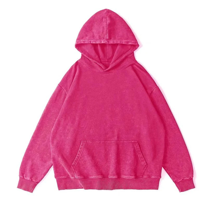 Couple Hoodies Washed Vintage Long Sleeve Autumn Winter Sweatshirts Loose Oversized Streetwear Pullovers Cotton Tops