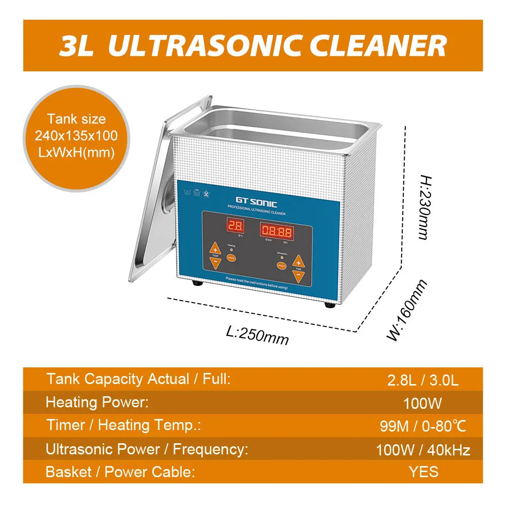 GTSONIC Ultrasonic Cleaner Ultrasonic Bath Ultrasound Bath 2L 3L 6L 9L 13L 20L 27L Digital EU RU Local Warehouse Big Sale Price