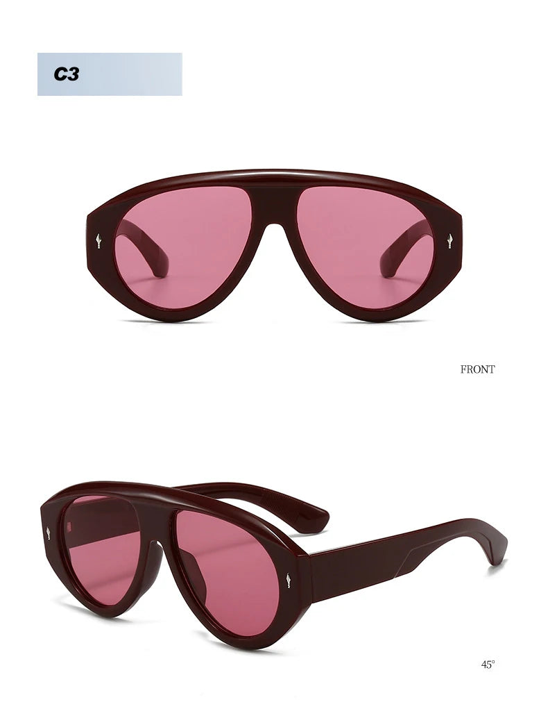 SO&EI Retro Pilot Women Sunglasses Fashion Blue Green Shades UV400 Men Rivets Punk Outdoor Sun Glasses