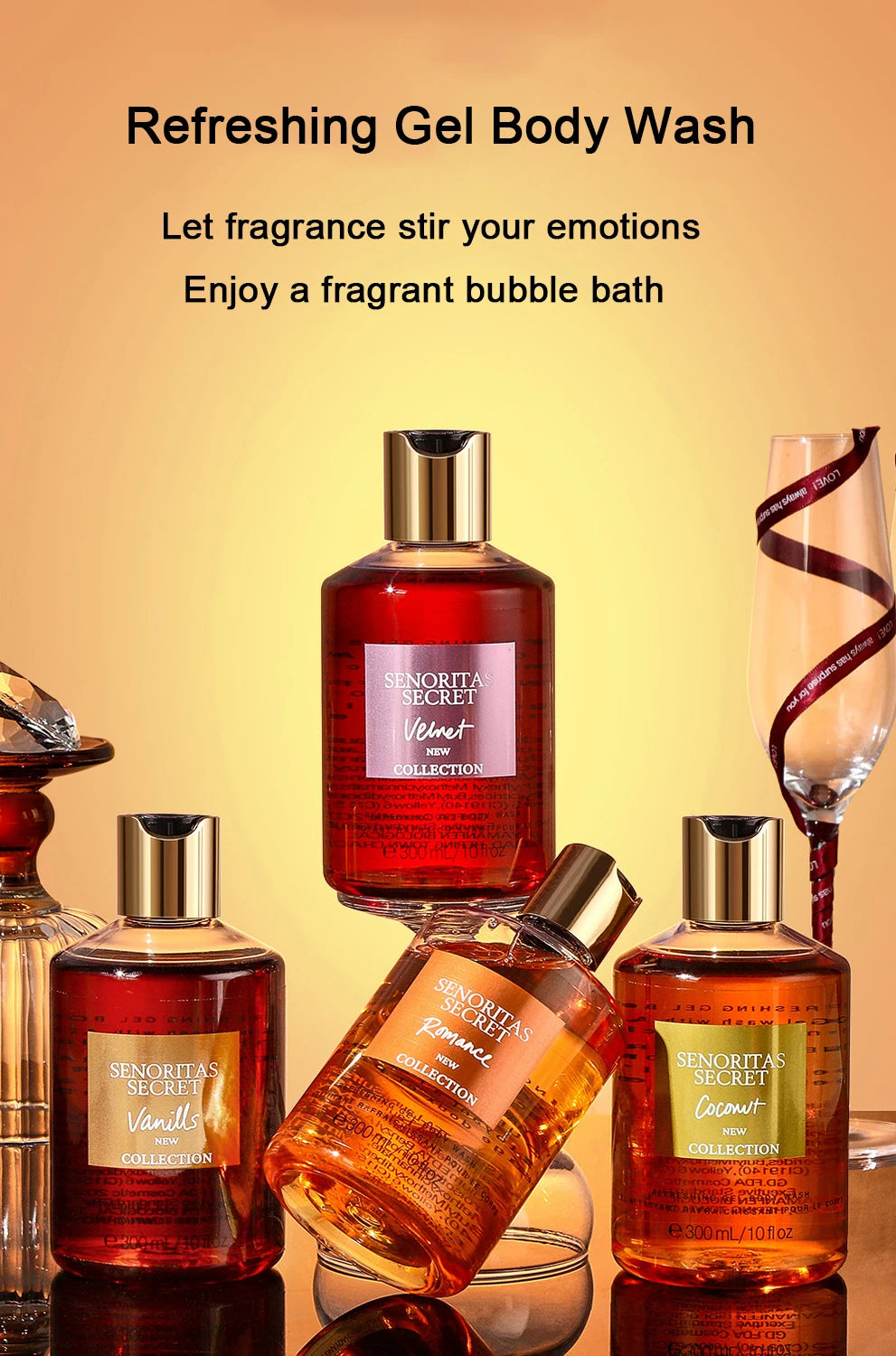 Women's Shower Gel 300ml, Fragrance Shower Gel, Velvet Petal, Water Kiss, Long-lasting Fragrance, Perfume Shower Gel