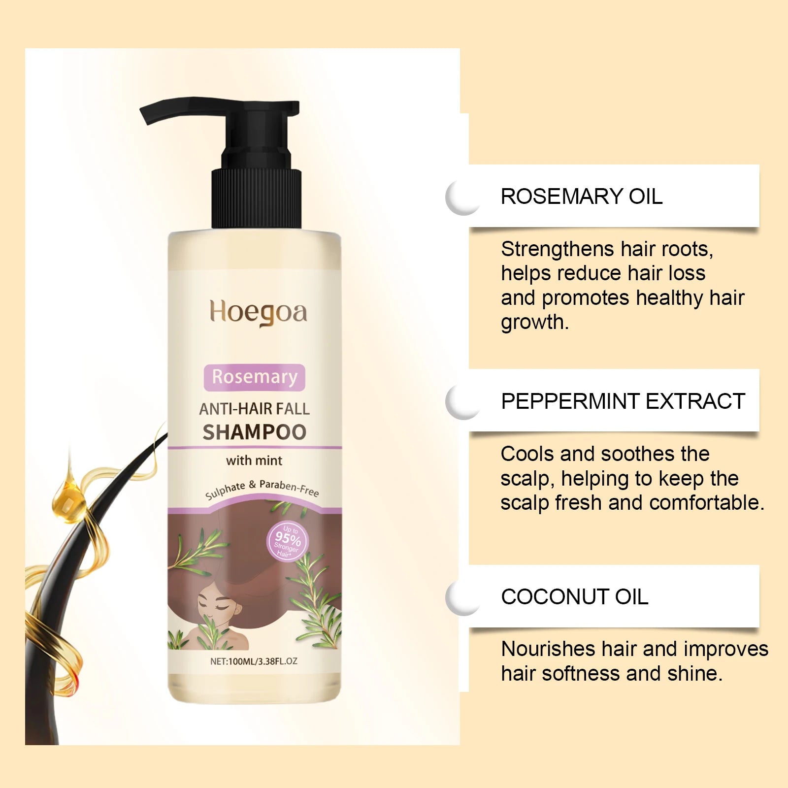 Rosemary Shampoo Hair Growth Deep Cleansing Scalp Oil Control Strengthening Root Nourish Hair Volumizing for All Types