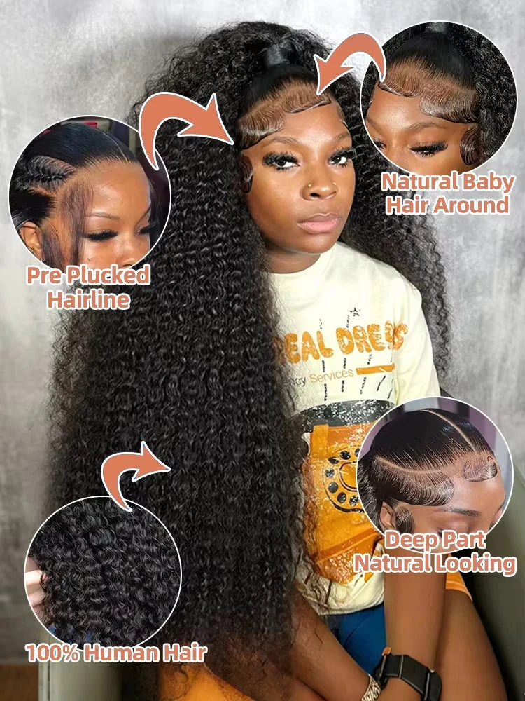 Deep Wave 13x6 HD Lace Front 100% Human Hair Wig 28 30 36 Inch Water Cury 13x4 Closure Transparent Lace Frontal Human Hair Wig