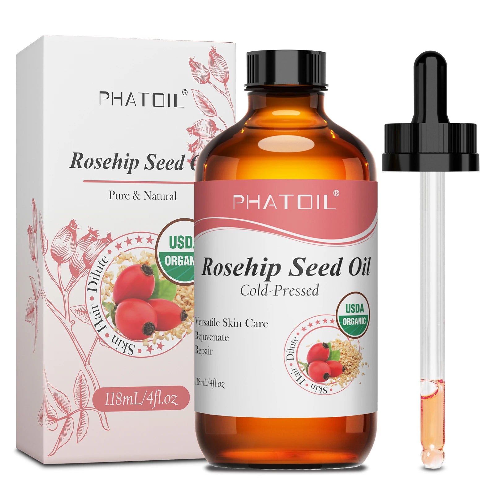 PHATOIL 1PCS 236ML/118ML Pure Castor Oils For Moisturize Skin,Hair Care,Body Massage USDA Cold-Pressed Essential Oil