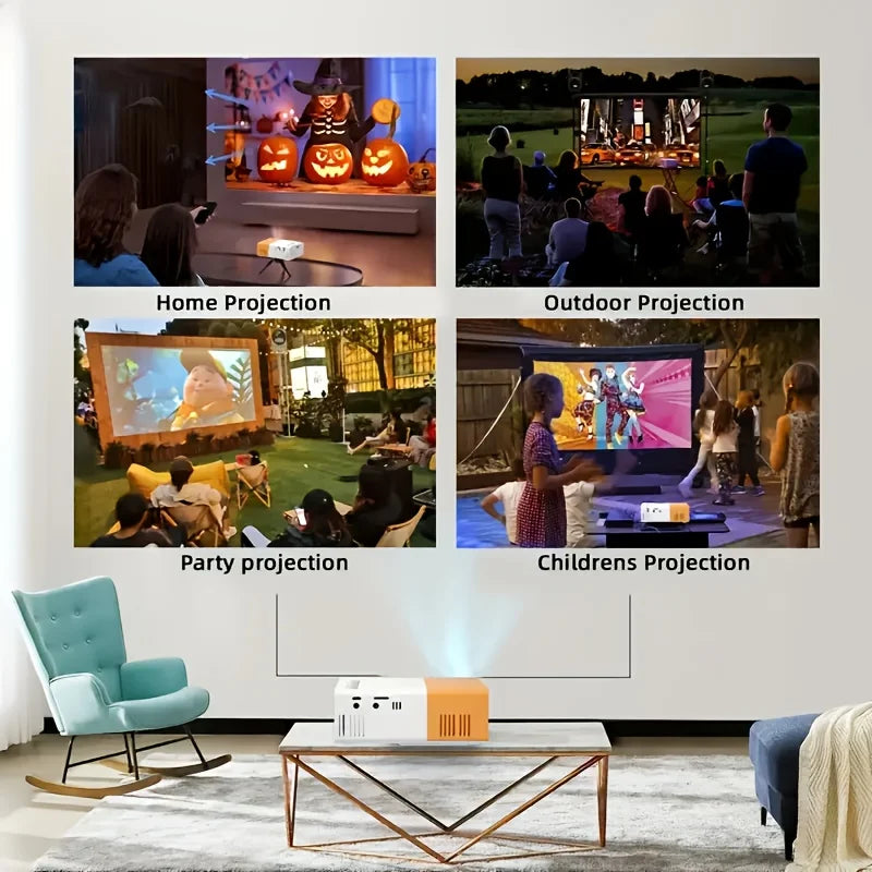 Powerful Native HD Mini Projector Mobile Phone Wired Screen Mirroring Portable Home Theater Projectors Supports HDMI USB Connect