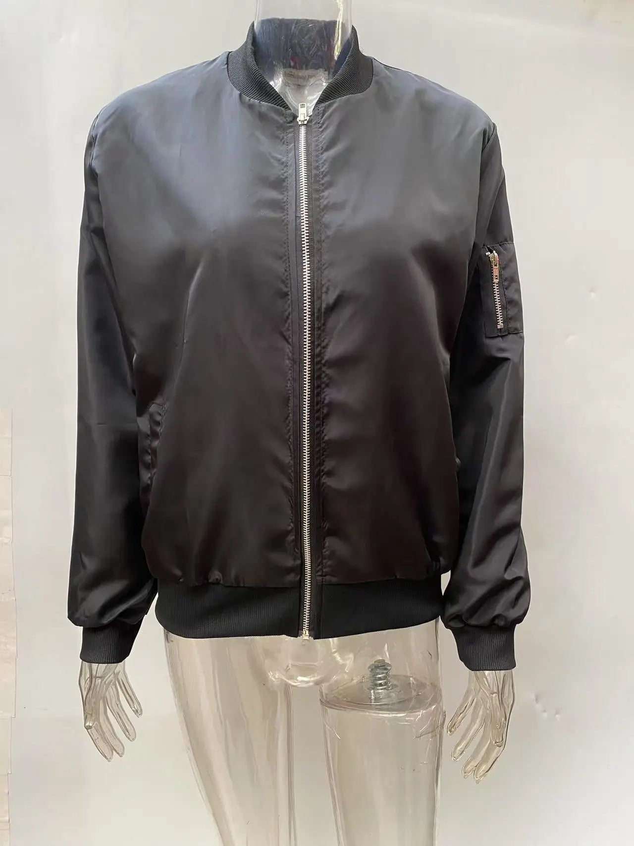 Women Bomber Casual Jacket 2025 Spring Autumn Solid Color Spring Coat Long Sleeve Stand Collar Zipper Basic Motorcycle Jackets