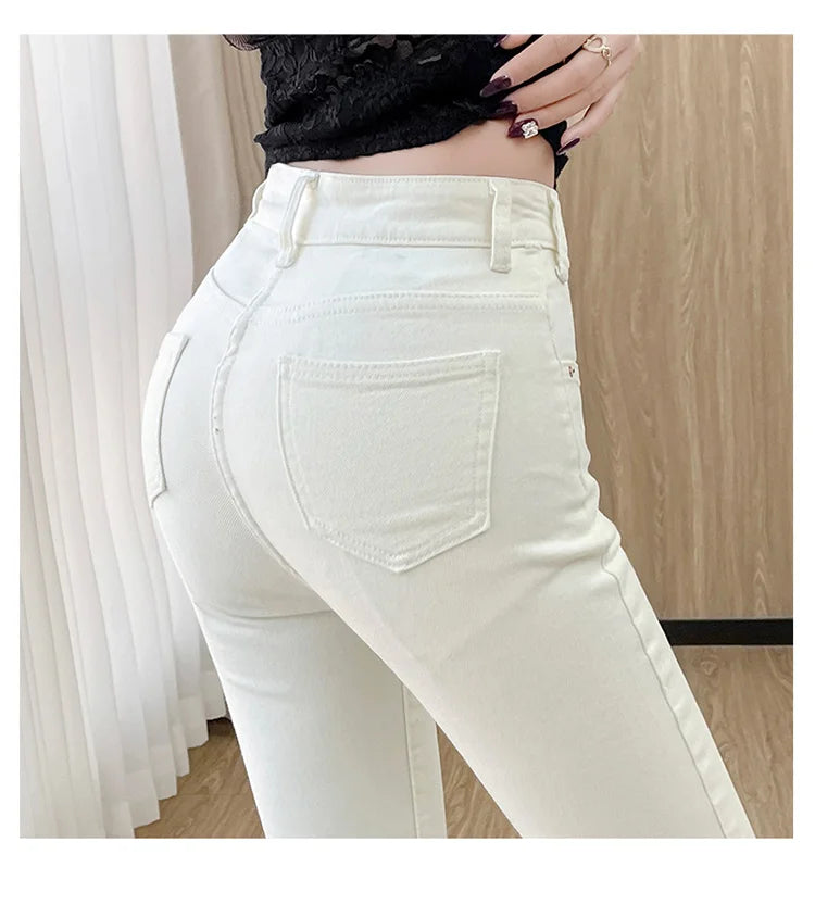 New White Skinny Jeans Woman High Waist Casual Stretch Jeans Vintage Sexy Femme Ankle Length Pencil Pants Denim Jeans