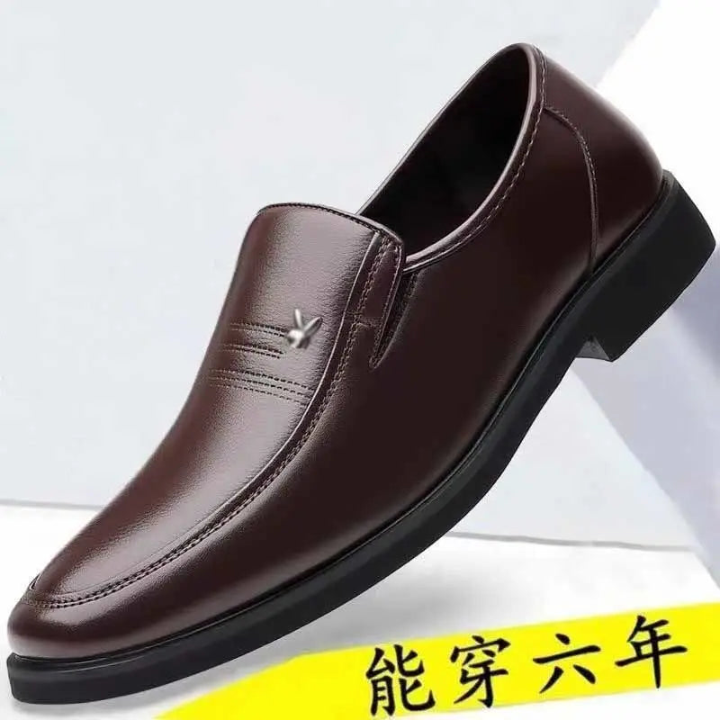 Casual Dad Shoes Soft Bottom Men's Wedding Shoes round Toe Low Heel Breathable Anti-Slip Rubber Outsole Leather Upper