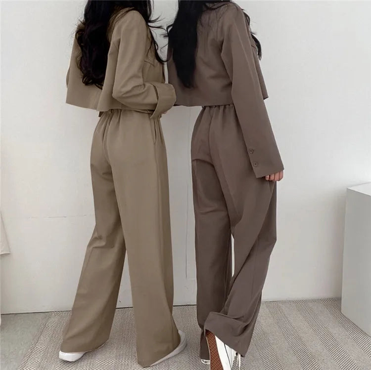 Suit Coat 2 Piece Set Women Blazer Jacket Straight Pants Ensemble Single Breasted Turn Down Collar Trousers Office Lady Outfits