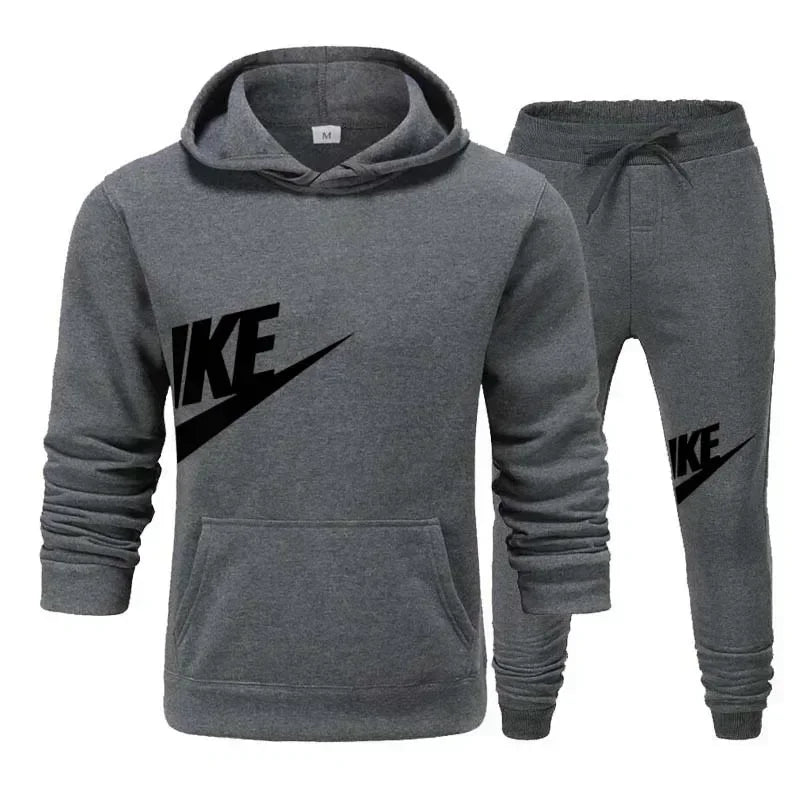 A new autumn and winter men's casual sportswear set of 2-piece hooded sweatshirt and long pants for outdoor fashionable jogging