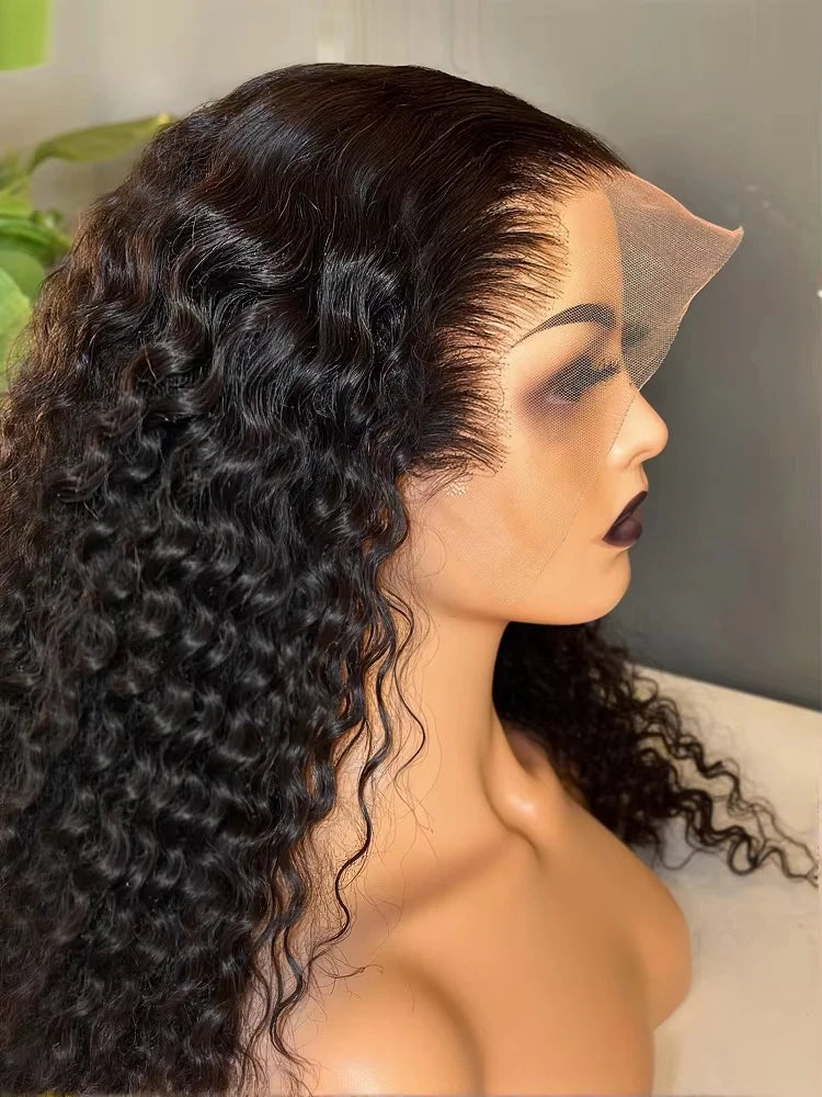 Deep Wave 13x6 HD Lace Front 100% Human Hair Wig 28 30 36 Inch Water Cury 13x4 Closure Transparent Lace Frontal Human Hair Wig