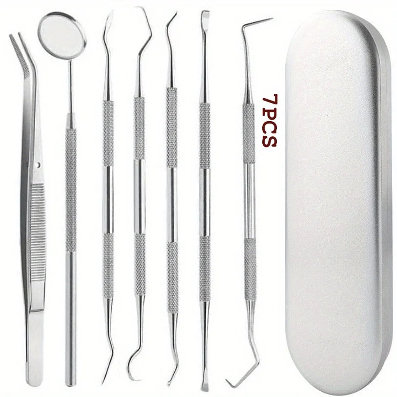 Tooth Cleaning Kit, Including Case, Tongue Scraper, Tweezers Scrapers Debris Removers,Toothpick Tools, Featuring Non-Slip Handle
