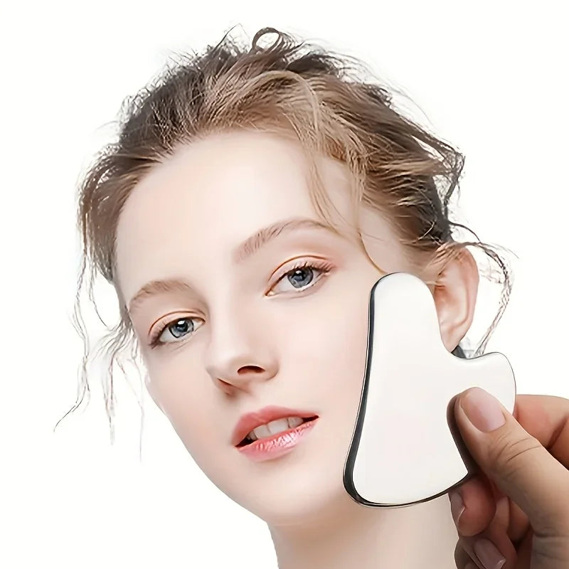 2pcs Stainless Steel Gua Sha Tool - Ultra-Thin Heart Shape with Triangle Edges for Face & Hand Massage, Relaxation & Muscle