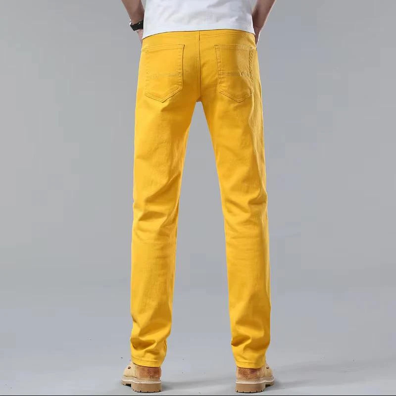 New Autumn Men's Yellow Pink Red Slim Jeans Classic Straight Elasticity Denim Pants Male Brand Stretch Skinny Colorful Trousers