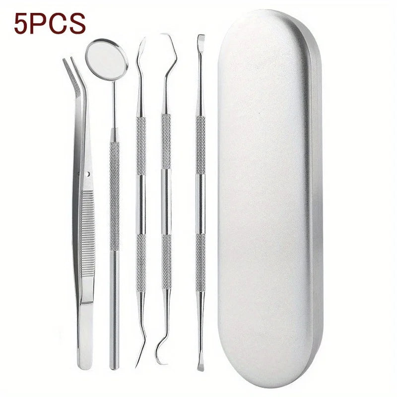 Tooth Cleaning Kit, Including Case,Tongue Scraper,Tweezers, Scrapers, Debris Removers,Toothpick Tools, Featuring Non-Slip Handle