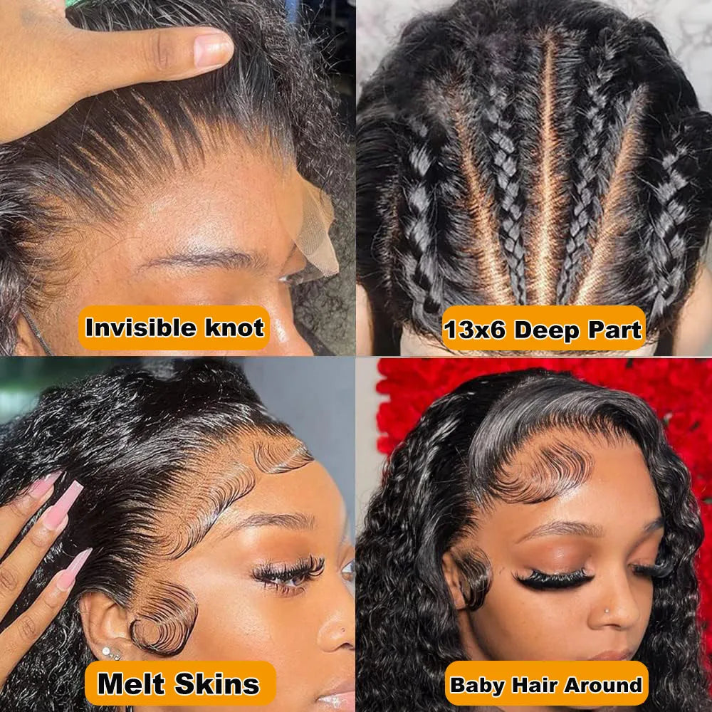 Deep Wave Lace Front Wigs Human Hair 200% Density 13x6 HD Lace Front Wigs Human Hair Pre Plucked Deep Curly Wig for Women