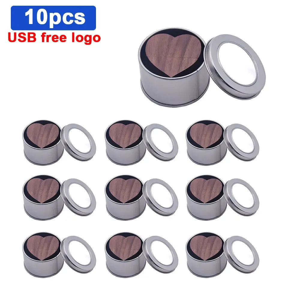 10pcs/lot Free Logo maple Wooden Heart USB + BOX USB Flash Drive Pendrive 64GB 32GB 16GB 8GB U Disk Photography Wedding Gifts