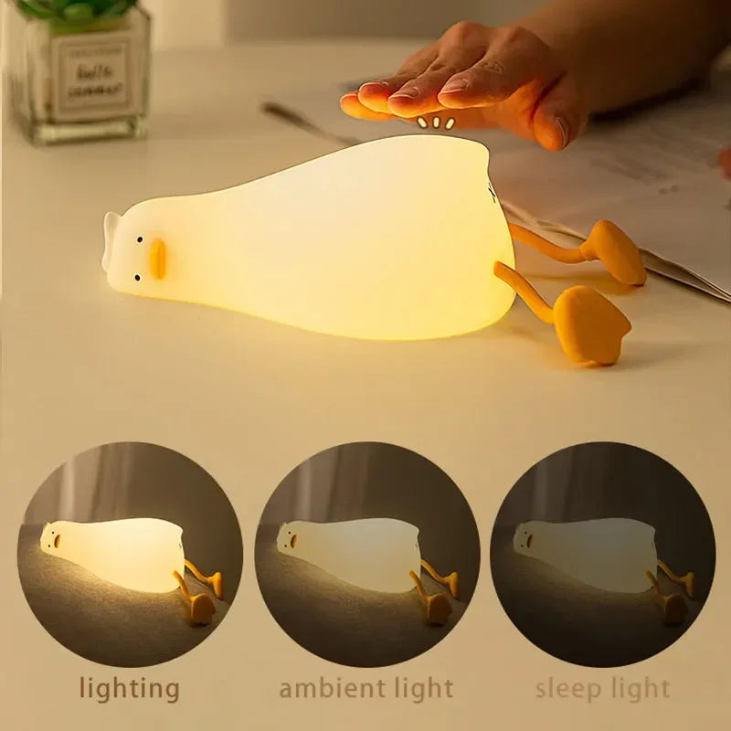 Cute Duck Silicone LED Night Light Rechargeable Touch Sensor Patting Sleeping Lamp For Bedroom Desktop Decor Kids Birthday Gift