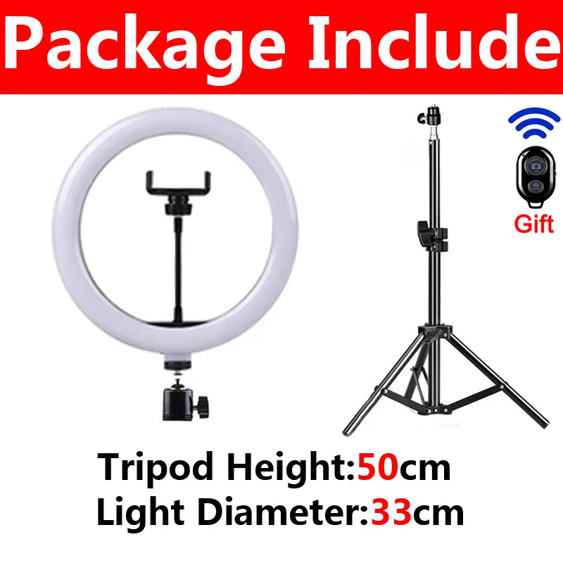10inches Ring Light 33cm LED Selfie Photography Fill Lamp With 50cm Tripod & Remote control for Tik tok Video Live cosmetic Lamp
