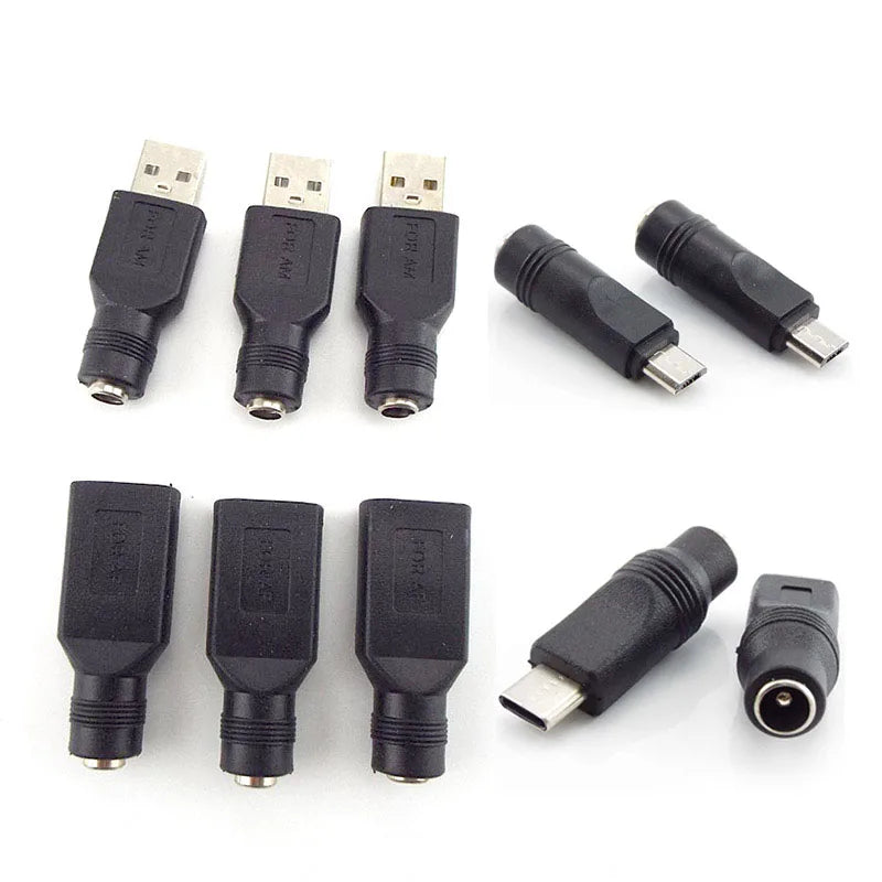 DC Female power Jack 5.5*2.1mm To USB 2.0 Male mirco type c Plug Female Jack 5V Connector converter Adapter for Laptop q1