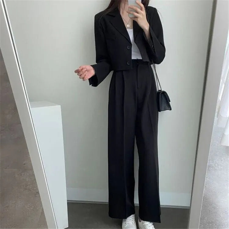 Suit Coat 2 Piece Set Women Blazer Jacket Straight Pants Ensemble Single Breasted Turn Down Collar Trousers Office Lady Outfits