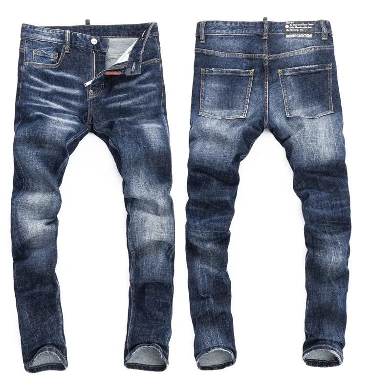 European  Fashion Brand Men Italy Jeans Pants Design Cool Top Jeans Men Slim Jeans Denim Trousers Blue Hole Pants Jeans for Men