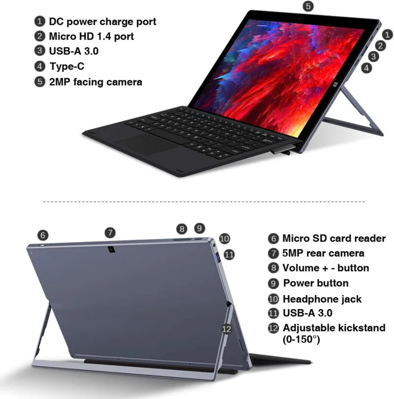 Galavey Terra Tablet 11.6" Intel Celeron N4100 64-Bit Windows 11 8GB RAM 512GB ROM Type C Tablets 1920x1080IPS HDMI-Compatible