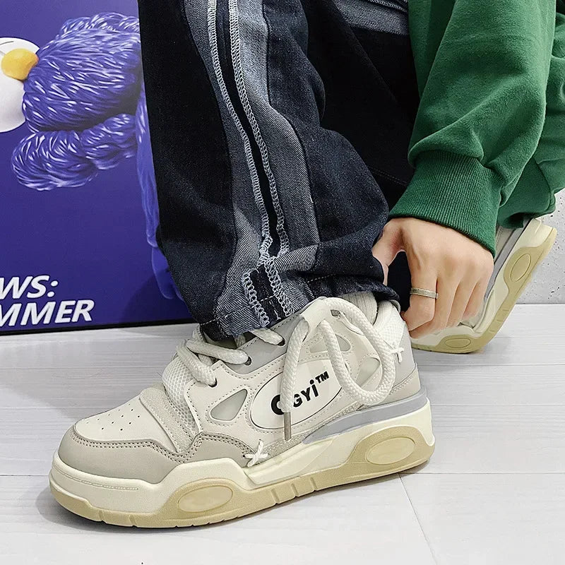Platform Korean Sneakers for Men Running Shoes Walking Comfortable Male Casual Lace Up Vulcanized Shoes Chunky Sneakers 2025 New