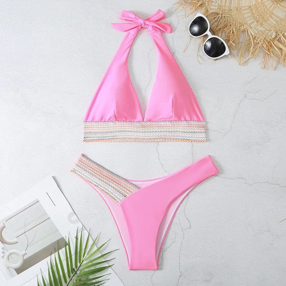 Sexy Bikini 2026 Women Swimsuit Female Swimwear Halter Thong biquini High Waist Bikinis Sets Brazilian Swimming for Bathing Suit