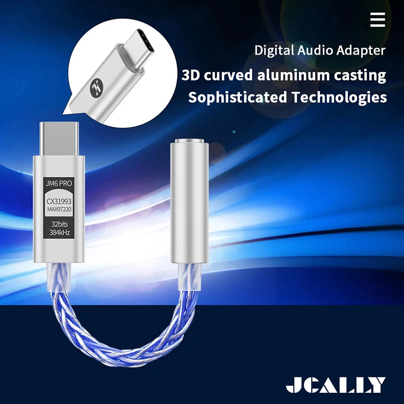 JCALLY JM6 Pro Type-C to 3.5mm Dual DAC CX31993 MAX97220 Digital Audio Headphone Amplifier HiFi DAC Mobile Headset Adapter