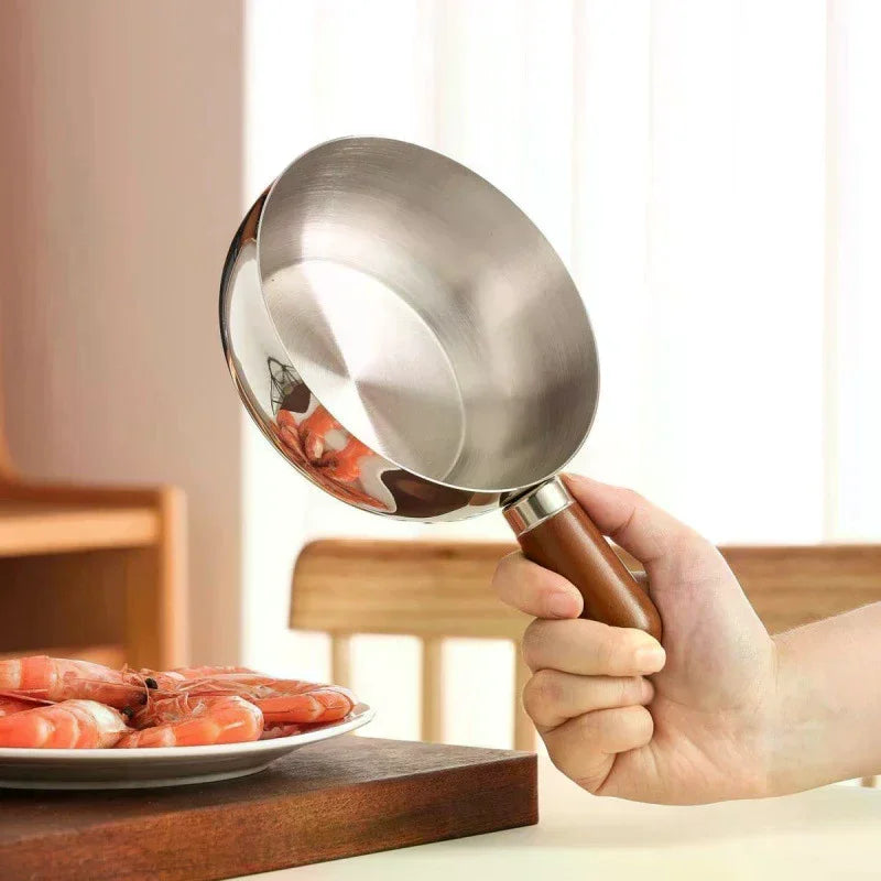 Stainless Steel Milk Pot With Wooden Handle, Compact Cooking Pot, Suitable For Frying Eggs And Heating Milk. Made Of Stainless S