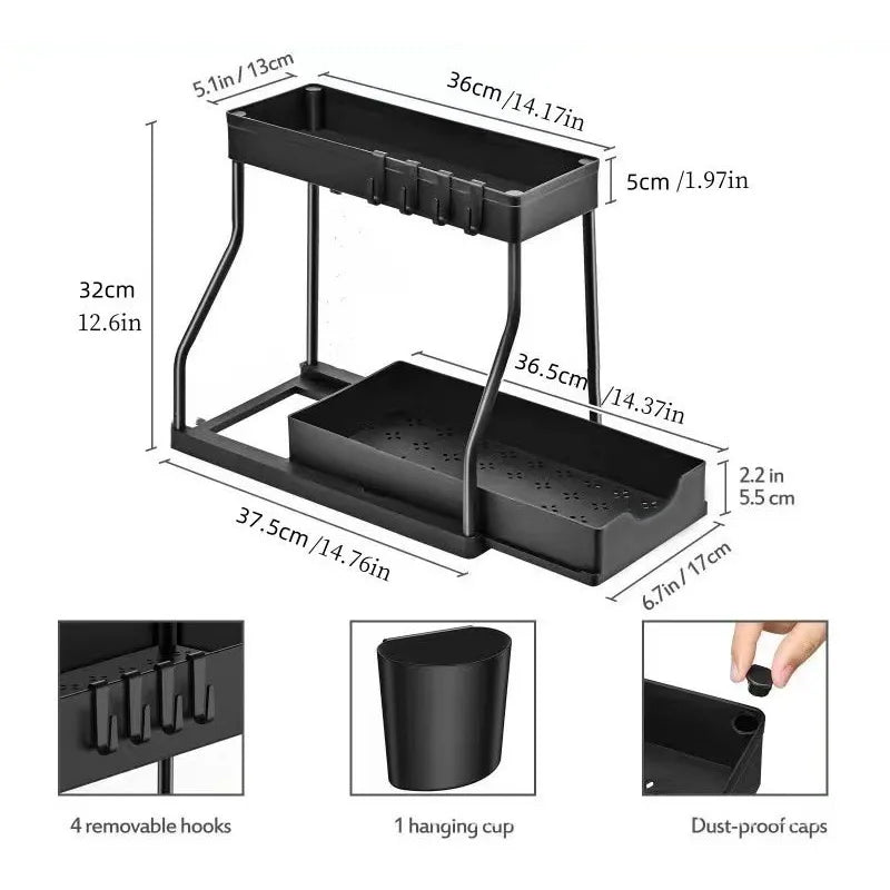 Kitchen sink storage rack, double-layer pull-out countertop organization rack, bathroom storage rack, kitchen storage rack