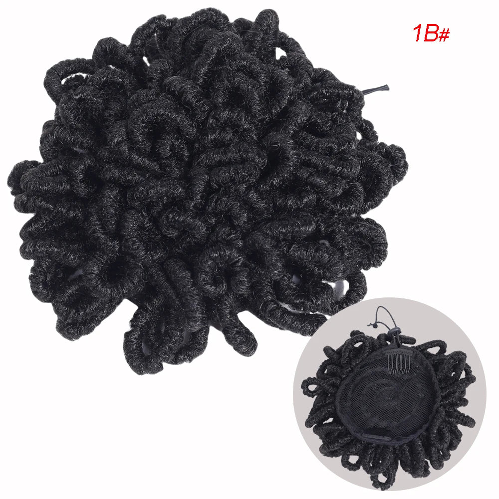 Women's Synthetic DreadLock Afro Puff Hair Bun Drawstring Ponytail Faux Locs Clip-In Chignon Hair Piece for Party