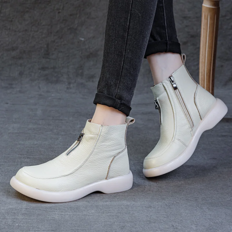 ZXRYXGS 2025 Autumn Winter Boots Women's Genuine Leather Boots Flat Heel Soft Sole Non-Slip Comfortable Short Boots Trendy Shoes