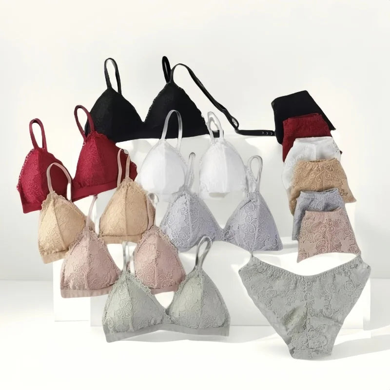 Women's V-Neck Push-Up Bralette & Low-Rise Brief Set — Non-Wire