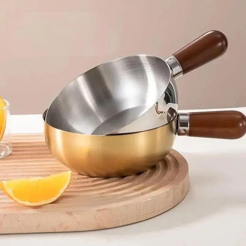 Stainless Steel Instant Noodle Pot, Small Pot For One Person, High-value Appearance, Peach Wood Snack Pot, Small Cooking Pot