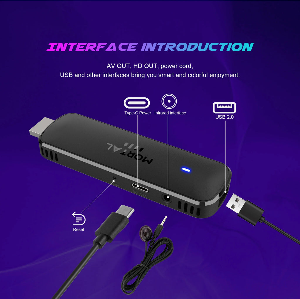 Mortal Wi-Fi 6 Streaming Stick Q8 Ultra 4K HDR Android14 AllwinnerH313 with Voice Remote Netflix Youtube Free Live TV