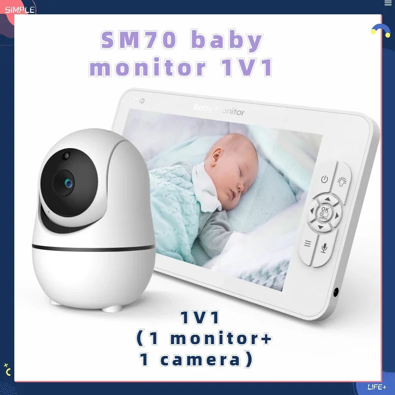 SM70 Baby Monitor 7 Inch Wireless With PTZ Camera High Security Camera Night Vision Temperature Monitoring Baby Cry Alarm