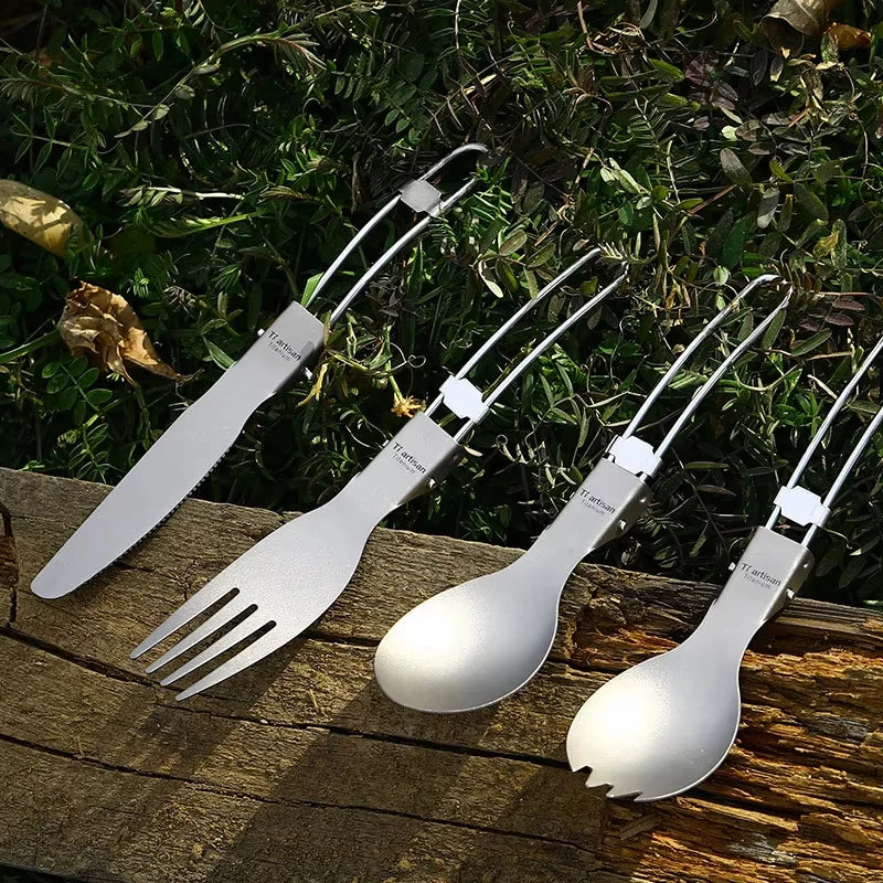 Tiartisan Titanium Foldable Cutlery Portable Outdoor Camping Tableware Hiking Folding Fork Spoon Knife