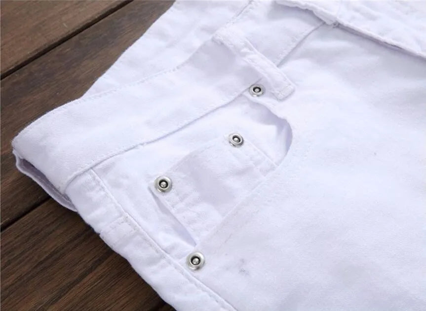 New Men Jeans Slim Fit Biker White Jeans Trousers Skinny Jeans Punk Letter Printing Denim Pants Plus Size 42 Dropshipping
