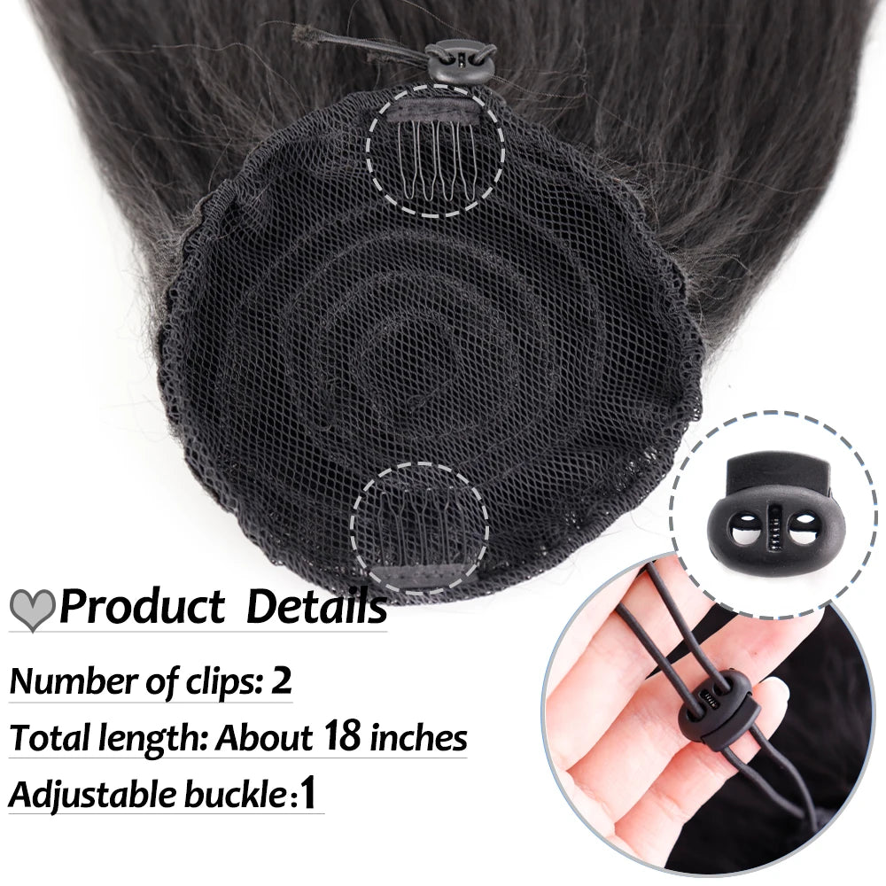 NICESY Synthetic Tail Warping 18" Kinky Drawstring Curly Ponytail Hairpiece With 2 Clips Hair Extension Black For Women