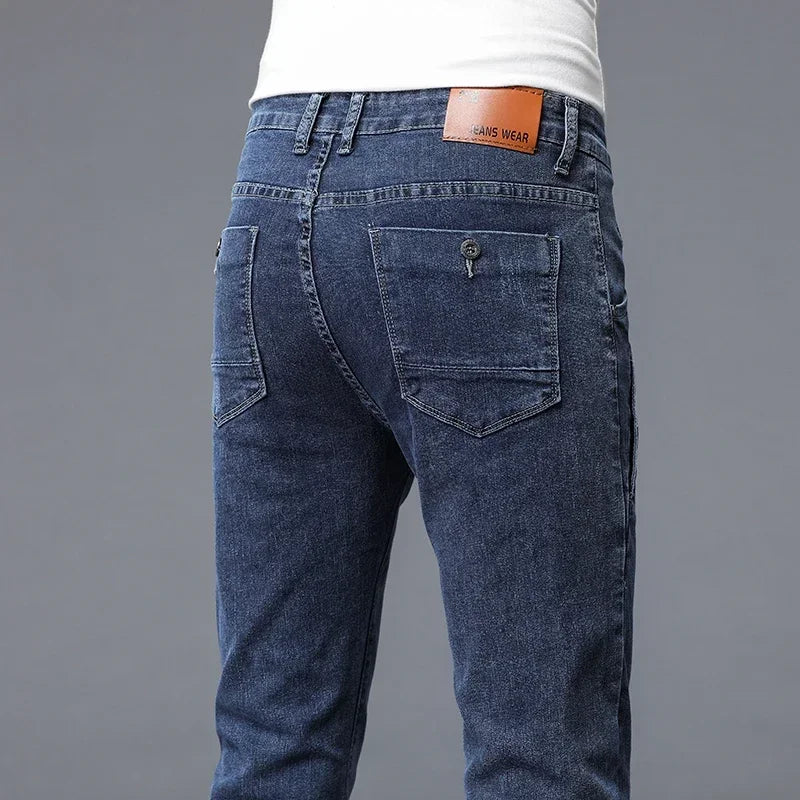 2024 New Men's Skinny Jeans Blue Gray Cotton Elasticity Straight Pencil Foot Slim Fit Fashionable Casual Denim Long Pants Male