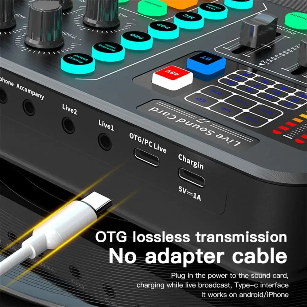 M6 Sound Card Audio Mixer for Live Broadcast Karaoke Live Broadcast Equipment for Game Singing Voice Podcast Live Streaming