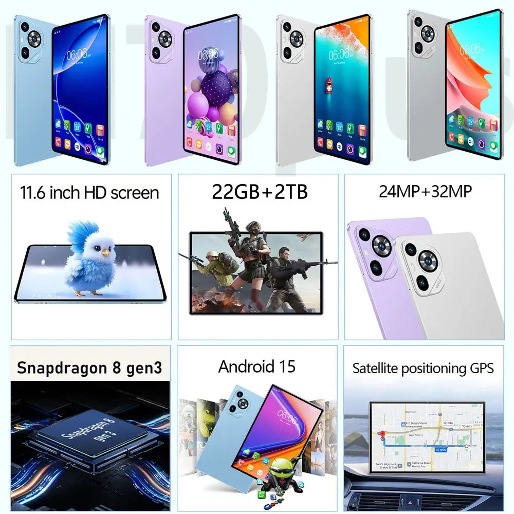 NEW Pad 7s Pro Android 15 Tablets 11.6inch Original Tab 5G Dual Card 12000mAh Tablet PC For Children's Kids With Keyboard Laptop