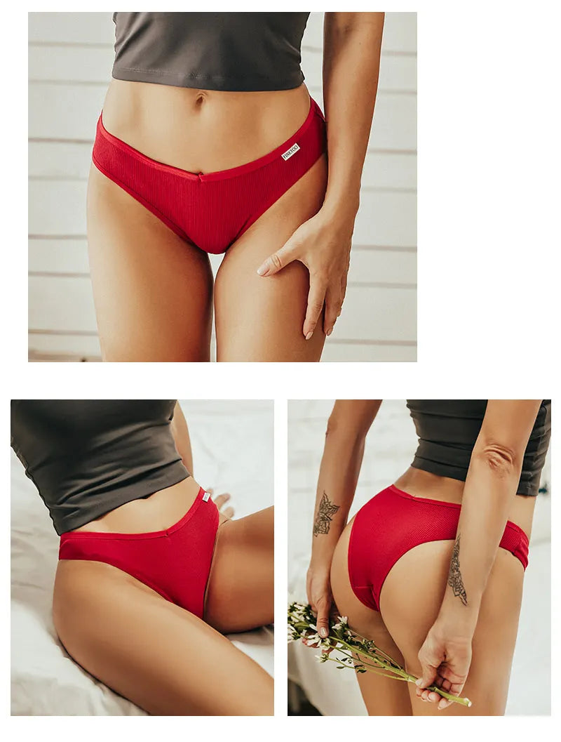 5Pcs/Set Women Cotton Brazilian Panties V Waist Female Underwear Comfortable Underwear Low Rise T-Back Bikini Girls Lingerie New