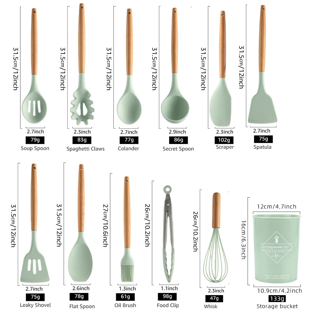 Cooking Tool Sets Non-toxic Cooking Baking Kitchen Tools Utensils Silicone Shovel Spoon Scraper Brush Spade Whisk Turner