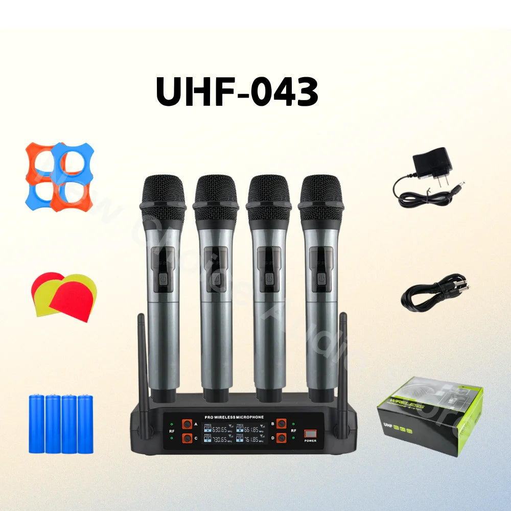 Wireless Microphone Handheld 4 Channel UHF Fixed Frequency Dynamic Microphone For Karaoke Wedding Party Band Church Performance