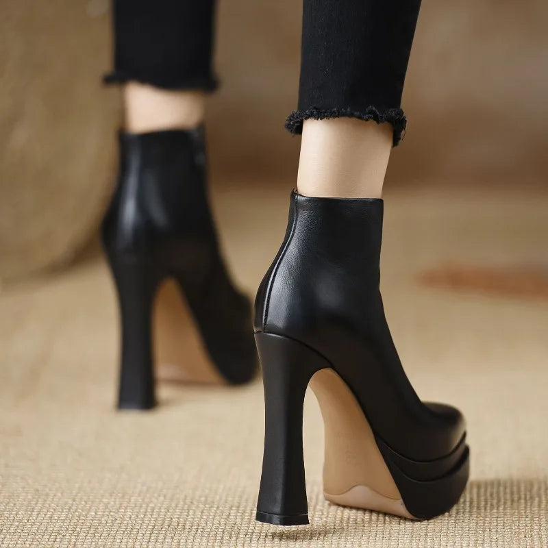 2026 New Ultra-high Heel Stretch Boots for Women Autumn Winter New Style Pointed-toe Thick-soled Waterproof Platform Ankle Boots